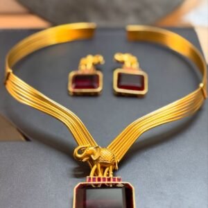 Antique Gold-Plated Elephant Motif Jewelry Set